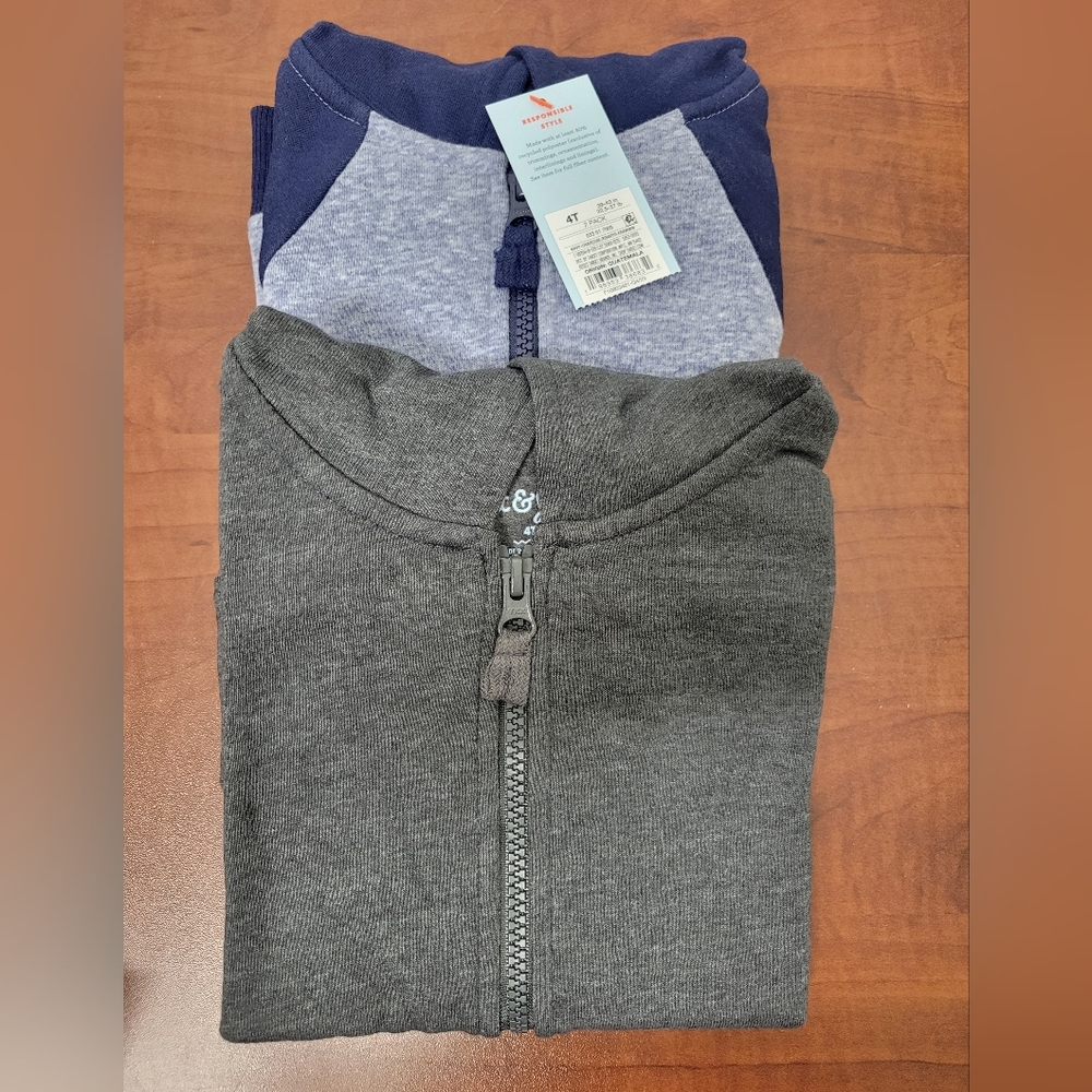Cat & Jack Kids Charcoal and Navy Zip-Up Sweater 2 Pack 4T Nwt